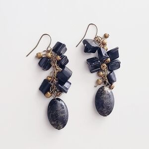 Nice Statement Dangly Earrings. Mixed Black Stone With Other Mixed Media  Beads